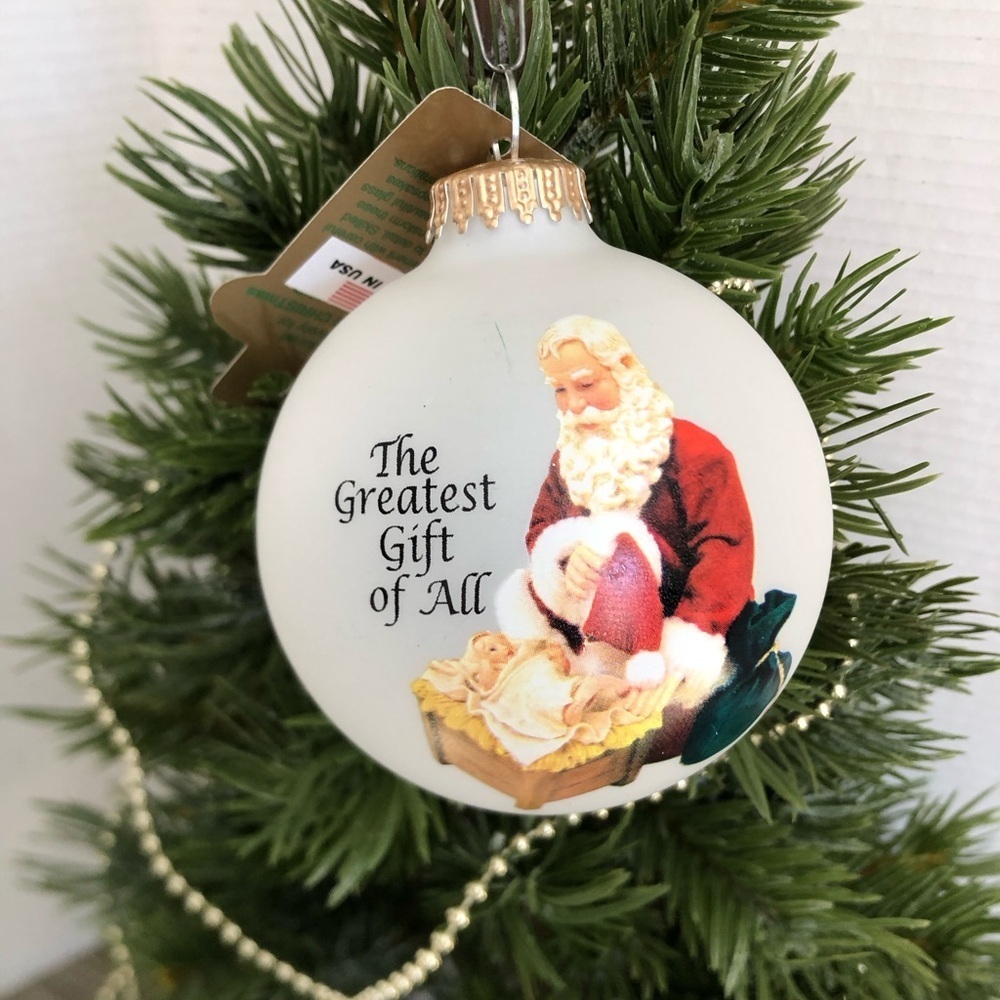 Greatest Gift Kneeling Santa Ornament